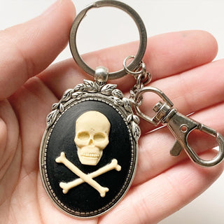 Skull Keychain Jolly Roger Skull and Crossbones Pirate Accessories-Lydia's Vintage | Handmade Custom Cosplay, Pirate Inspired Style Necklaces, Earrings, Bracelets, Brooches, Rings