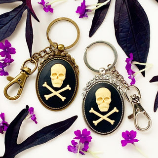 Skull Keychain Jolly Roger Skull and Crossbones Pirate Accessories-Lydia's Vintage | Handmade Custom Cosplay, Pirate Inspired Style Necklaces, Earrings, Bracelets, Brooches, Rings