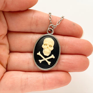 Skull Cameo Necklace Jolly Roger Skull and Crossbones Pirate Costume Renaissance Faire-Lydia's Vintage | Handmade Custom Cosplay, Renaissance Fair Inspired Style Necklaces, Earrings, Bracelets, Brooches, Rings