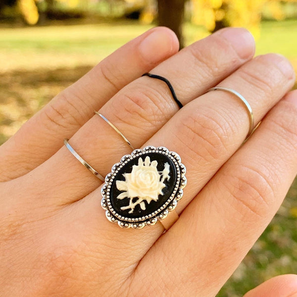 Rose Cameo Ring Cameo Jewelry Gift for Her Rose Ring-Lydia's Vintage | Handmade Personalized Vintage Style Rings, Earrings, Bracelets, Brooches, Necklaces, Lockets