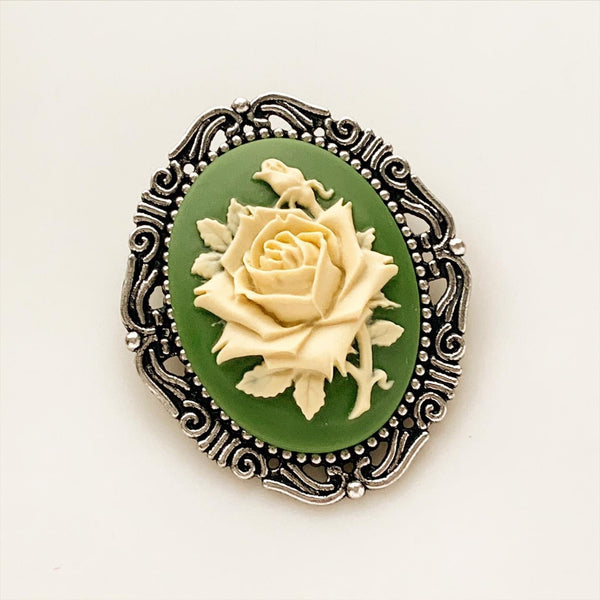 Rose Cameo Brooch Green Rose Brooch Cameo Jewelry-Lydia's Vintage | Handmade Vintage Style Jewelry, Brooches, Pins, Necklaces, Bracelets