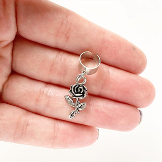 Rose Ear Cuff Silver Ear Cuff Non Pierced-Lydia's Vintage | Handmade Personalized Vintage Style Earrings and Ear Cuffs