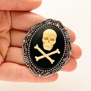 Skull Cameo Brooch Pirate Hat Pin Pirate Costume Skull and Crossbones Jolly Roger Renaissance Faire-Lydia's Vintage | Handmade Custom Cosplay, Renaissance Fair Inspired Style Necklaces, Earrings, Bracelets, Brooches, Rings