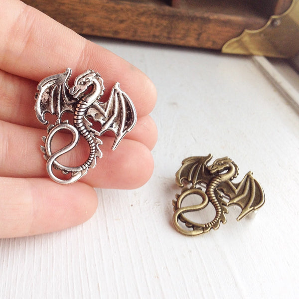 Pair of Dragon Brooches Dragon Pins Set of 2 Dragon Jewelry Renaissance Faire Costume-Lydia's Vintage | Handmade Custom Cosplay, Renaissance Fair Inspired Style Necklaces, Earrings, Bracelets, Brooches, Rings
