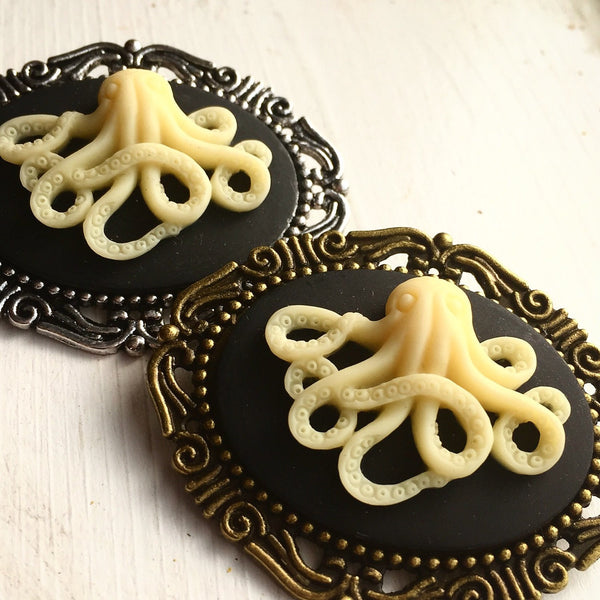 Octopus Brooch Octopus Cameo Pirate Hat Pin Pirate Costume Renaissance Faire-Lydia's Vintage | Handmade Custom Cosplay, Renaissance Fair Inspired Style Necklaces, Earrings, Bracelets, Brooches, Rings