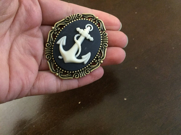 Anchor Brooch Cameo Jewelry Anchor Pin Something Blue Navy Blue-Lydia's Vintage | Handmade Vintage Style Jewelry, Brooches, Pins, Necklaces, Bracelets