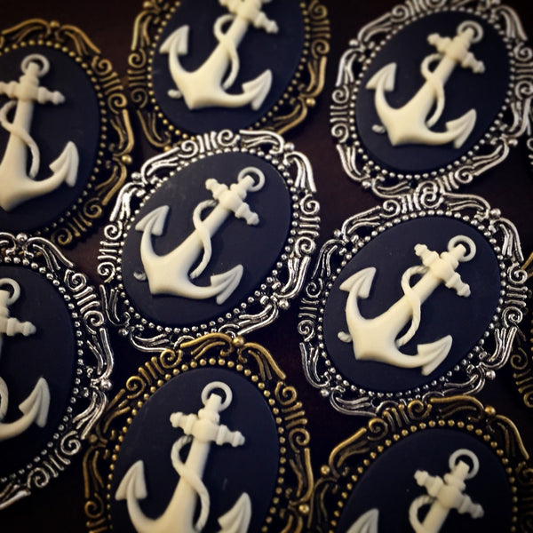 Anchor Brooch Cameo Jewelry Anchor Pin Something Blue Navy Blue-Lydia's Vintage | Handmade Vintage Style Jewelry, Brooches, Pins, Necklaces, Bracelets