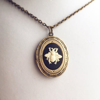 Bee Cameo Locket Necklace-Lydia's Vintage | Handmade Personalized Vintage Style Necklaces, Lockets, Earrings, Bracelets, Brooches, Rings