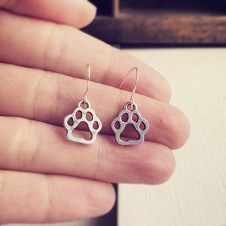 Paw Print Earrings Silver Paw Jewelry Dog Lover Gifts-Lydia's Vintage | Handmade Personalized Vintage Style Earrings and Ear Cuffs