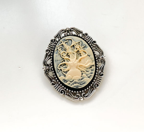 Large Pirate Ship Cameo Brooch-Lydia's Vintage | Handmade Personalized Vintage Style Necklaces, Lockets, Earrings, Bracelets, Brooches, Rings