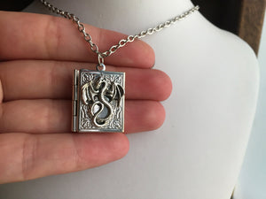 Dragon Book Locket Necklace Dragon Jewelry Fantasy Dragonlance Book Lover Gift