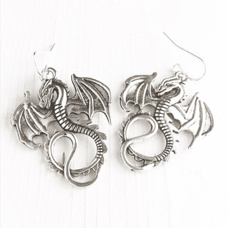 Dragon Earrings Silver Dragon Jewelry Fantasy Earrings-Lydia's Vintage | Handmade Personalized Vintage Style Earrings and Ear Cuffs