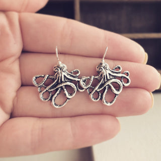 Octopus Earrings Silver Kraken Octopus Jewelry-Lydia's Vintage | Handmade Personalized Vintage Style Earrings and Ear Cuffs