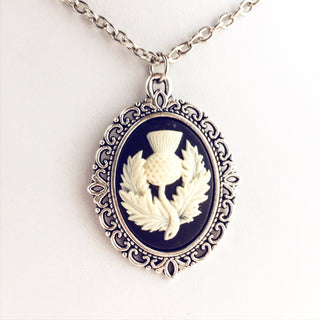 Scottish Thistle Cameo Necklace Scotland Pendant Thistle Flower Necklace-Lydia's Vintage | Handmade Personalized Vintage Style Necklaces, Lockets, Earrings, Bracelets, Brooches, Rings