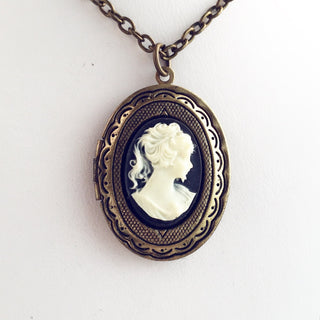 Cameo Locket Necklace Classic Lady Woman Cameo Gift for Women-Lydia's Vintage | Handmade Personalized Vintage Style Necklaces, Lockets, Earrings, Bracelets, Brooches, Rings