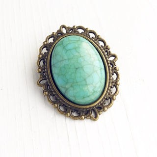 Faux Turquoise Brooch Blue Pin-Lydia's Vintage | Handmade Vintage Style Jewelry, Brooches, Pins, Necklaces, Bracelets