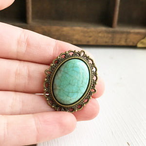 Faux Turquoise Brooch Blue Pin-Lydia's Vintage | Handmade Vintage Style Jewelry, Brooches, Pins, Necklaces, Bracelets