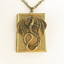 Load image into Gallery viewer, Dragon Book Locket Necklace Book Lover Gift Dragon Pendant