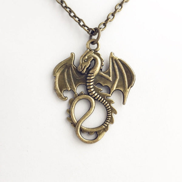 Dragon Necklace Bronze Dragon Pendant-Lydia's Vintage | Handmade Personalized Vintage Style Necklaces, Lockets, Earrings, Bracelets, Brooches, Rings