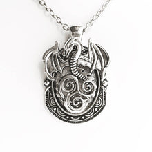 Load image into Gallery viewer, Dragon Necklace Celtic Dragon Triskelion Renaissance Faire Silver Dragon Jewelry-Lydia&#39;s Vintage | Handmade Custom Cosplay, Renaissance Fair Inspired Style Necklaces, Earrings, Bracelets, Brooches, Rings