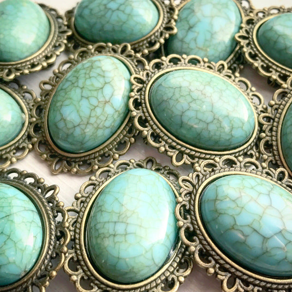 Faux Turquoise Brooch Blue Pin-Lydia's Vintage | Handmade Vintage Style Jewelry, Brooches, Pins, Necklaces, Bracelets