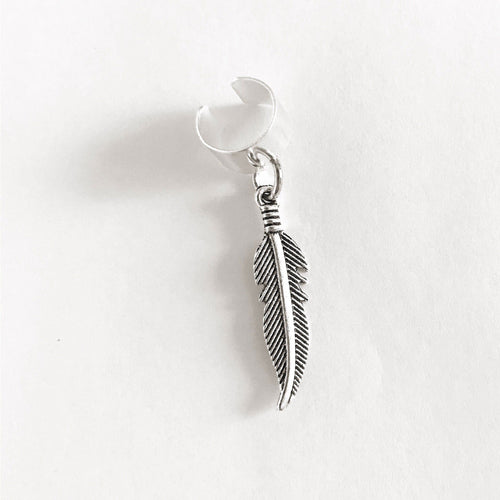 Feather Ear Cuff Silver No Piercing Ear Wrap-Lydia's Vintage | Handmade Personalized Vintage Style Earrings and Ear Cuffs