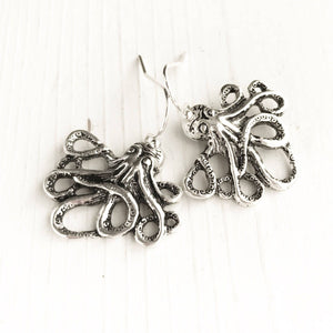 Octopus Earrings Silver Kraken Octopus Jewelry-Lydia's Vintage | Handmade Personalized Vintage Style Earrings and Ear Cuffs