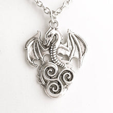 Load image into Gallery viewer, Dragon Necklace Triskelion Celtic Symbol Pendant Dragon Jewelry