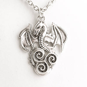 Dragon Necklace Triskelion Celtic Symbol Pendant Dragon Jewelry