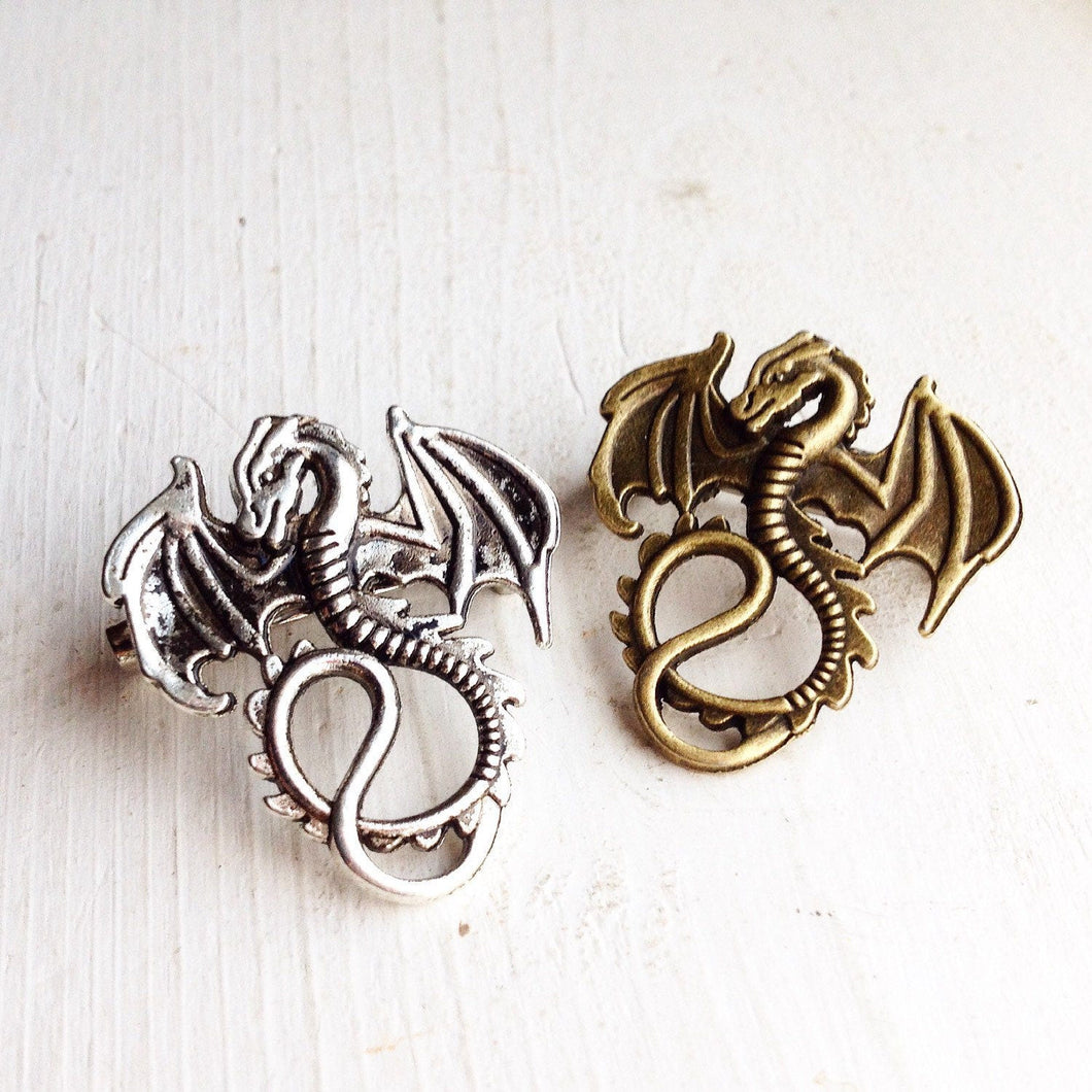 Pair of Dragon Brooches Dragon Pins Set of 2 Dragon Jewelry Renaissance Faire Costume