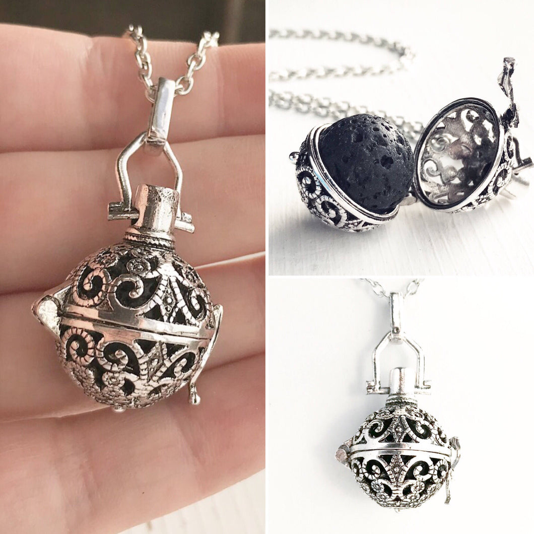 Diffuser Locket Necklace Lava Ball Stone Essential Oil Scent Locket Gift for Women Aromatherapy-Lydia's Vintage | Handmade Personalized Vintage Style Necklaces, Lockets, Earrings, Bracelets, Brooches, Rings