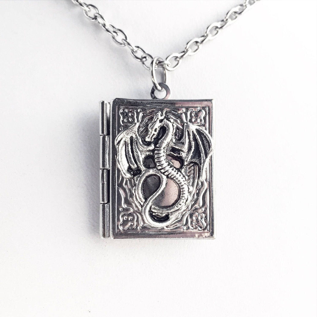 Dragon Book Locket Necklace Dragon Jewelry Fantasy Dragonlance Book Lover Gift-Lydia's Vintage | Handmade Personalized Vintage Style Necklaces, Lockets, Earrings, Bracelets, Brooches, Rings
