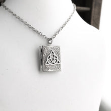 Load image into Gallery viewer, Celtic Knot Book Locket Necklace Silver Celtic Jewelry Pendant Triquetra Trinity Knot-Lydia&#39;s Vintage | Handmade Personalized Vintage Style Necklaces, Lockets, Earrings, Bracelets, Brooches, Rings