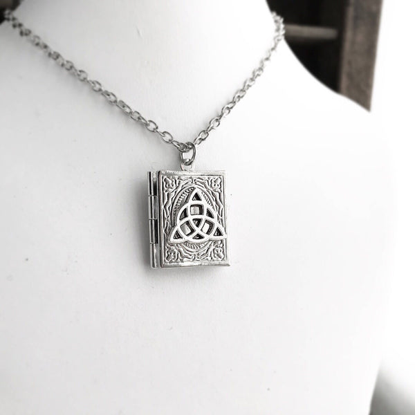 Celtic Knot Book Locket Necklace Silver Celtic Jewelry Pendant Triquetra Trinity Knot-Lydia's Vintage | Handmade Personalized Vintage Style Necklaces, Lockets, Earrings, Bracelets, Brooches, Rings
