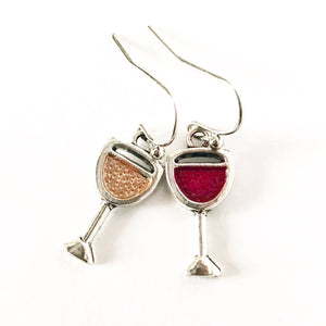 Wine Earrings Wine Lover Gift for Her for Women Mismatched Earrings Silver Red Wine White Wine Wine Glass Glasses Wine Drinker Enthusiast-Lydia's Vintage | Handmade Personalized Vintage Style Earrings and Ear Cuffs