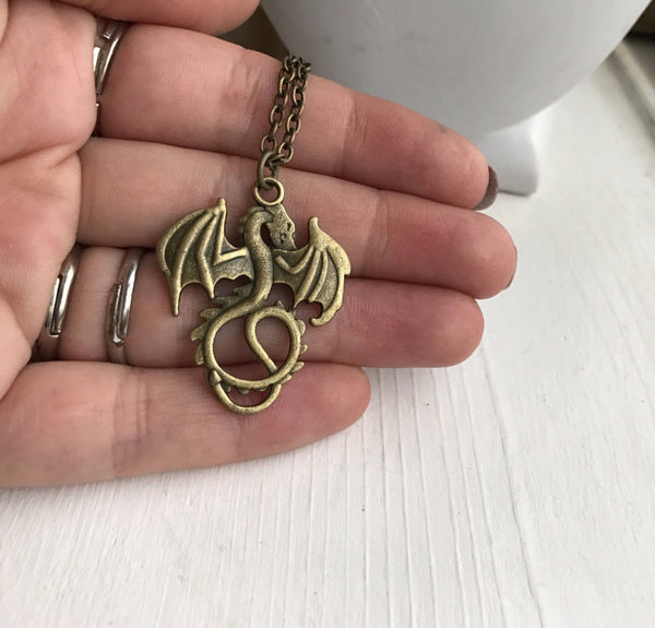 Dragon Necklace Bronze Dragon Pendant-Lydia's Vintage | Handmade Personalized Vintage Style Necklaces, Lockets, Earrings, Bracelets, Brooches, Rings
