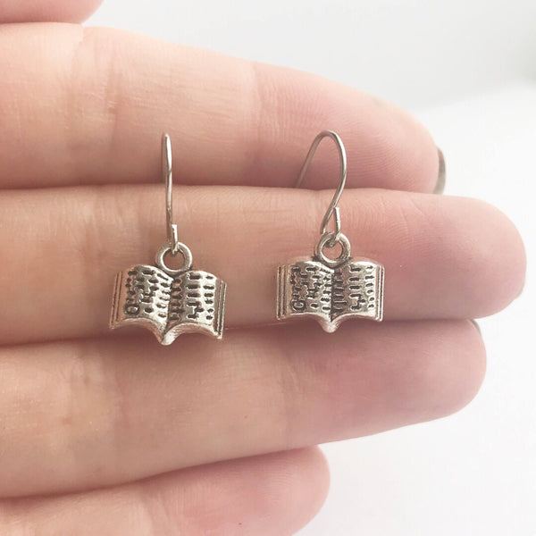 Book Earrings Book Gifts Teacher Earrings Silver Book Jewelry-Lydia's Vintage | Handmade Personalized Vintage Style Earrings and Ear Cuffs