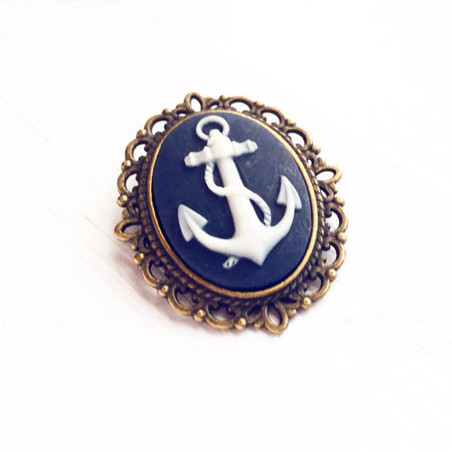 Anchor Cameo Brooch Pirate Hat Pin Navy Brooch