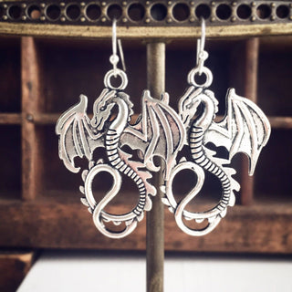 Dragon Earrings Silver Dragon Jewelry Fantasy Earrings-Lydia's Vintage | Handmade Personalized Vintage Style Earrings and Ear Cuffs