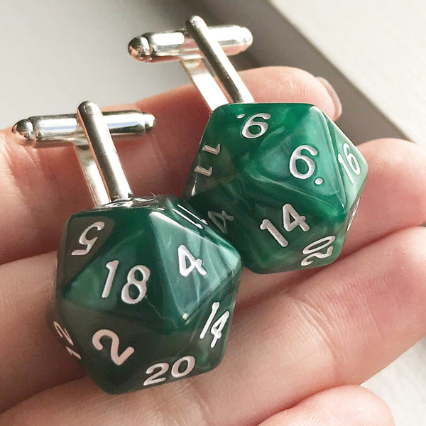 D20 Cufflinks D&D Cuff Links Dungeons and Dragons Groom Groomsmen Gift Nerd Wedding Polyhedral Dice Best Man Geek Gift for Men-Lydia's Vintage | Handmade Personalized Cufflinks and Tie Tacks