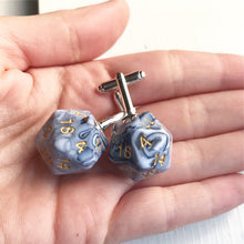 Load image into Gallery viewer, Black and White Swirl D20 Cufflinks D&amp;D Geeky Wedding Dungeons and Dragons-Lydia&#39;s Vintage | Handmade Personalized Cufflinks and Tie Tacks