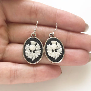 Scottish Thistle Cameo Earrings Scotland Jewelry-Lydia's Vintage | Handmade Personalized Vintage Style Earrings and Ear Cuffs