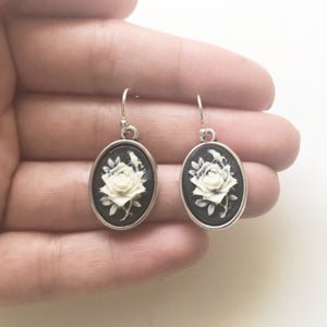 Rose Cameo Earrings Rose Jewelry Gift for Women Rose Earrings-Lydia's Vintage | Handmade Personalized Vintage Style Earrings and Ear Cuffs
