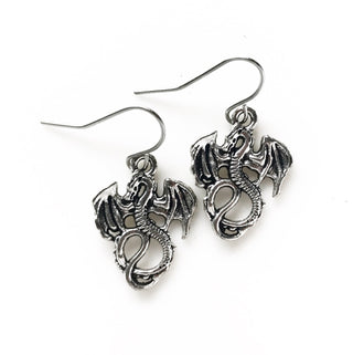 Dragon Earrings Silver Dragon Jewelry Renaissance Faire-Lydia's Vintage | Handmade Custom Cosplay, Renaissance Fair Inspired Style Necklaces, Earrings, Bracelets, Brooches, Rings