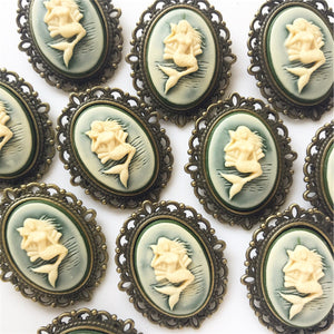 Mermaid Cameo Brooch Mermaid Jewelry Renaissance Faire Pin-Lydia's Vintage | Handmade Custom Cosplay, Renaissance Fair Inspired Style Necklaces, Earrings, Bracelets, Brooches, Rings