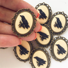 Load image into Gallery viewer, Raven Brooch Crow Cameo Jewelry Pirate Costume Edgar Allan Poe Gift