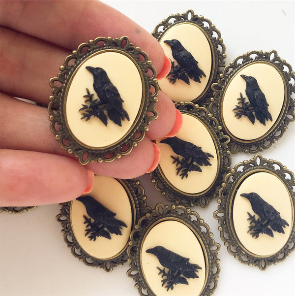 Raven Brooch Crow Cameo Jewelry Pirate Costume Edgar Allan Poe Gift-Lydia's Vintage | Handmade Custom Cosplay, Pirate Inspired Style Necklaces, Earrings, Bracelets, Brooches, Rings