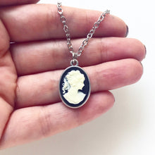 Load image into Gallery viewer, Cameo Necklace / Classic Lady Profile Cameo Pendant Charm Silver Vintage Style Cameo Black and White Gift for Woman Women Jewelry Bridesmaid-Lydia&#39;s Vintage | Handmade Personalized Vintage Style Necklaces, Lockets, Earrings, Bracelets, Brooches, Rings