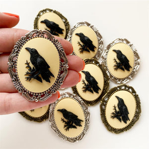 Raven Cameo Brooch Crow Jewelry-Lydia's Vintage | Handmade Vintage Style Jewelry, Brooches, Pins, Necklaces, Bracelets