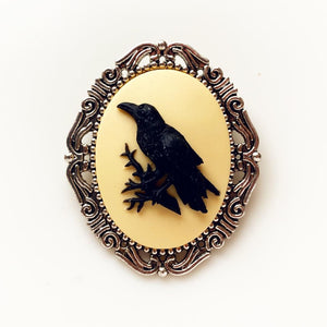 Raven Cameo Brooch Crow Jewelry
